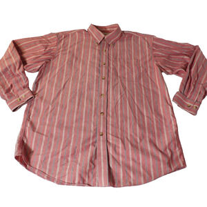 LL Bean Mens Oxford Shirt Large Red Striped Blue Pinpoint Button Up 90s Dad